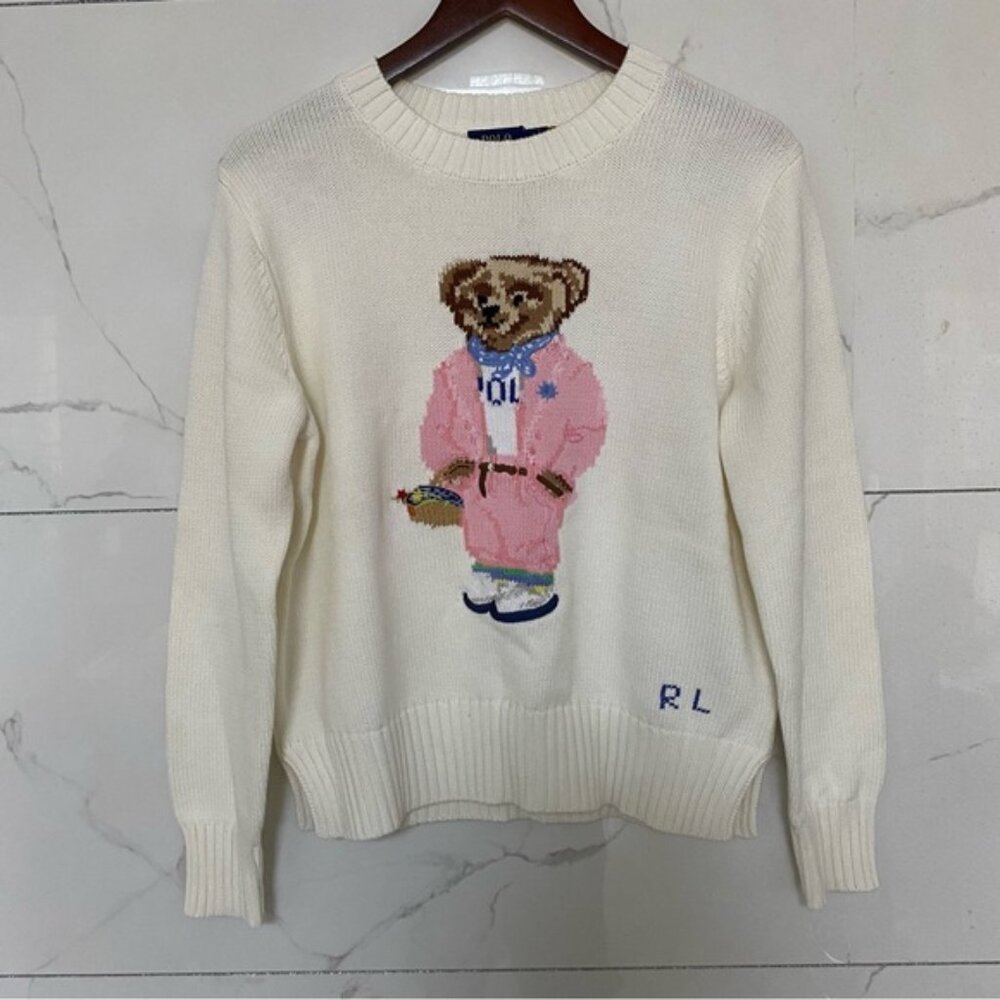 Polo by Ralph Lauren Cream Sweater with Bear Design